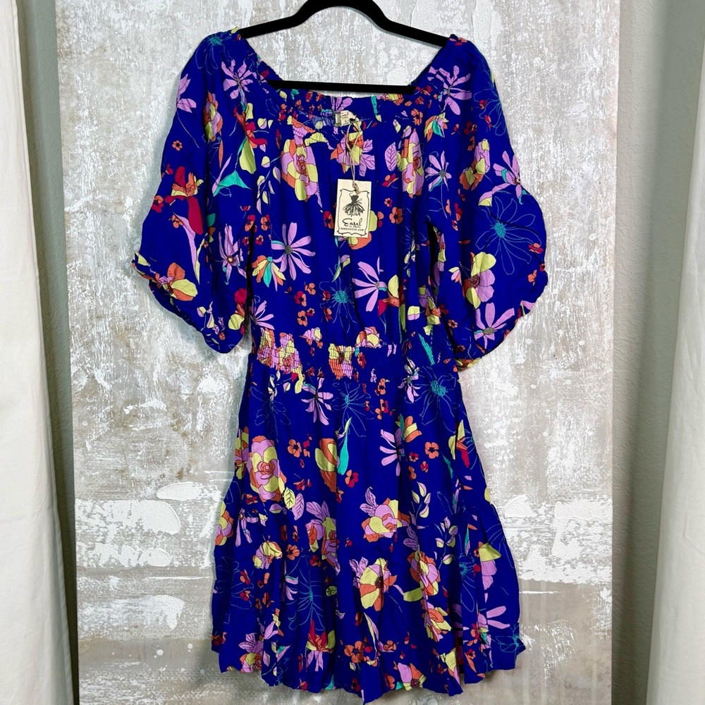 FLORAL PRINTED CHALLIS DRESS Royal Blue - Picture 6 of 6
